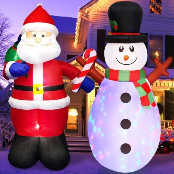 Other - New 5FT Set of 2 Christmas Inflatables Snowman with Rotating LEDs & Santa Claus